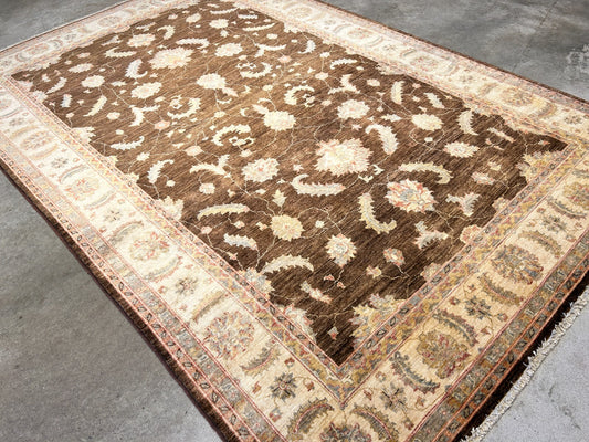 6'3"x9'7" Hand-Knotted 100% Wool Pile Peshawar Carpet - Area Rug