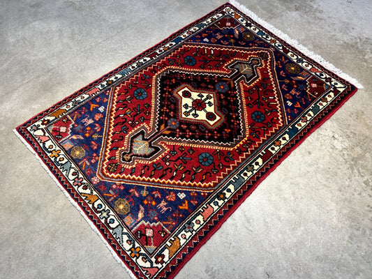 2'10"x4'2" Hand-Knotted 100% Wool Pile Hamadane Rug