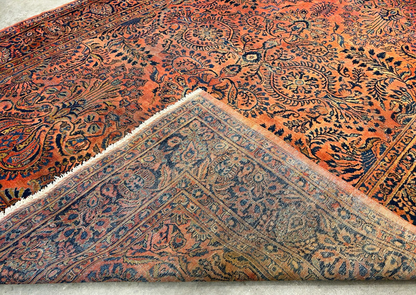 9'3"x12'7" Antique Fine Lamb Wool Sarouke Rug Hand-knotted Carpet