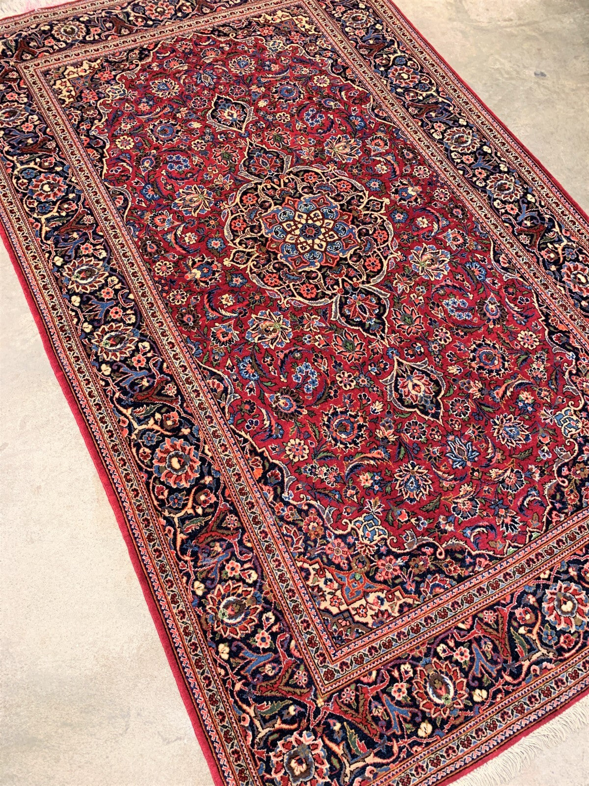 4'3" x 6'11'' Antique Hand-Knotted 100% Wool Pile Kashane Area Rug