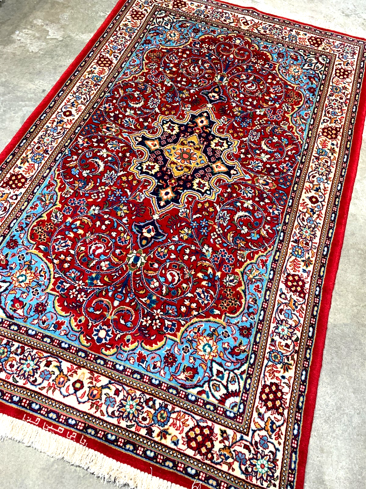 Pre-1900  4'3" x 6'10" Very-Fine Hand-Knotted 100% Wool Sarouke Rug