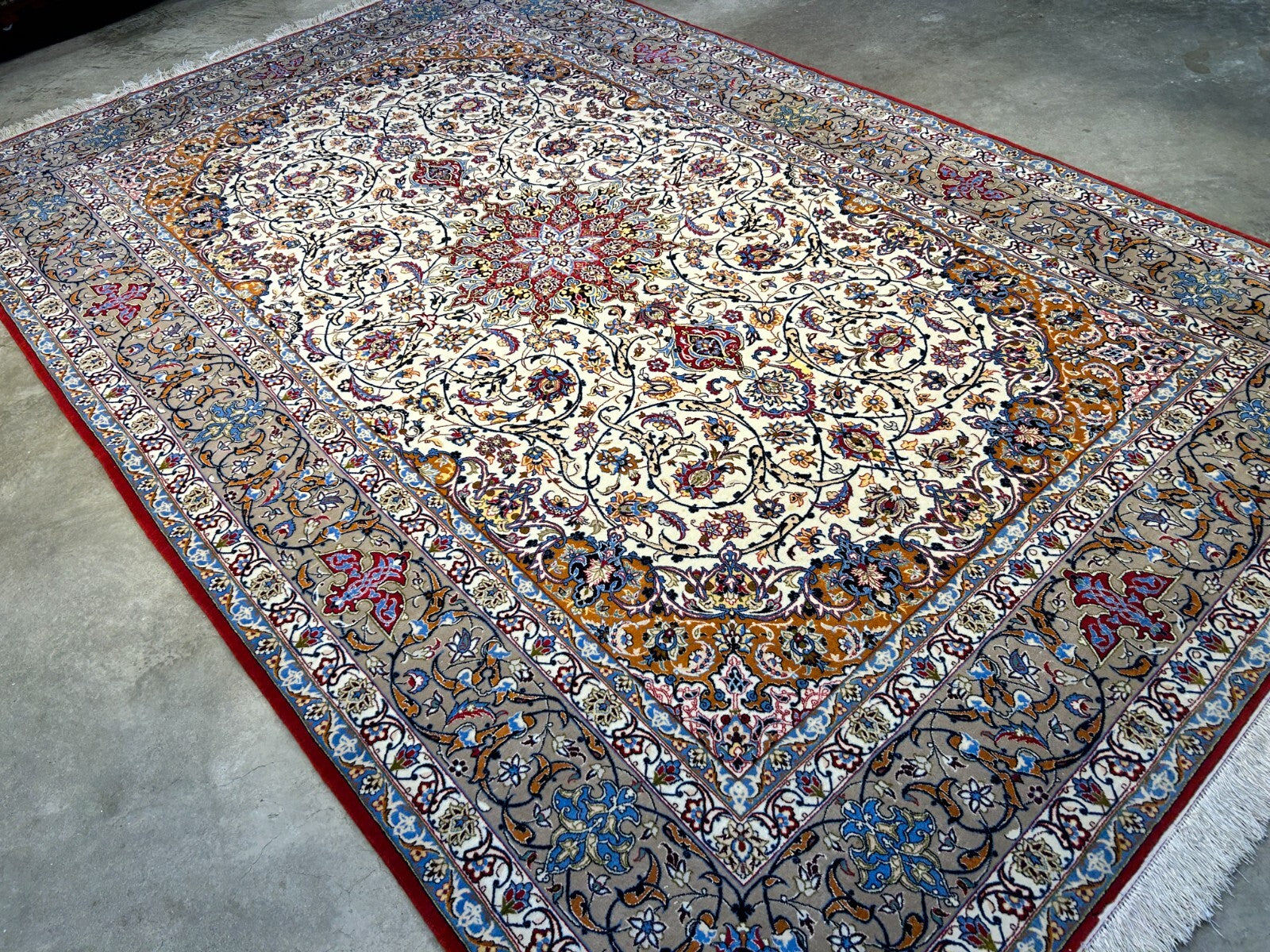 7'x10'8" Fine Hand-Knotted Wool & Silk Blend Isfahane Carpet - Area Rug