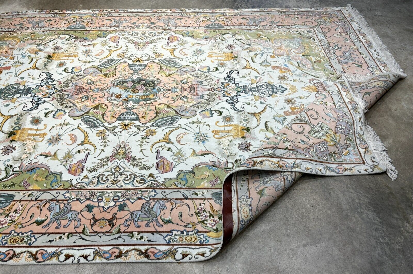6'8"x10' Very-Fine Hand-Knotted Wool & Silk Blend Tabrize Carpet - Area Rug