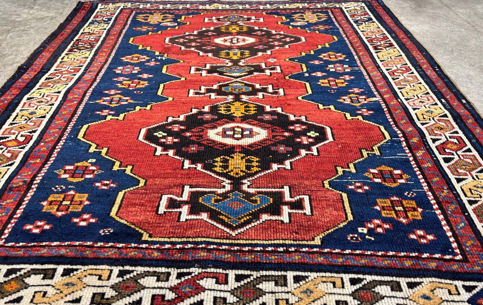 3'6"x4'1" Antique Hand-Knotted 100% Wool Pile Caucasian Rug