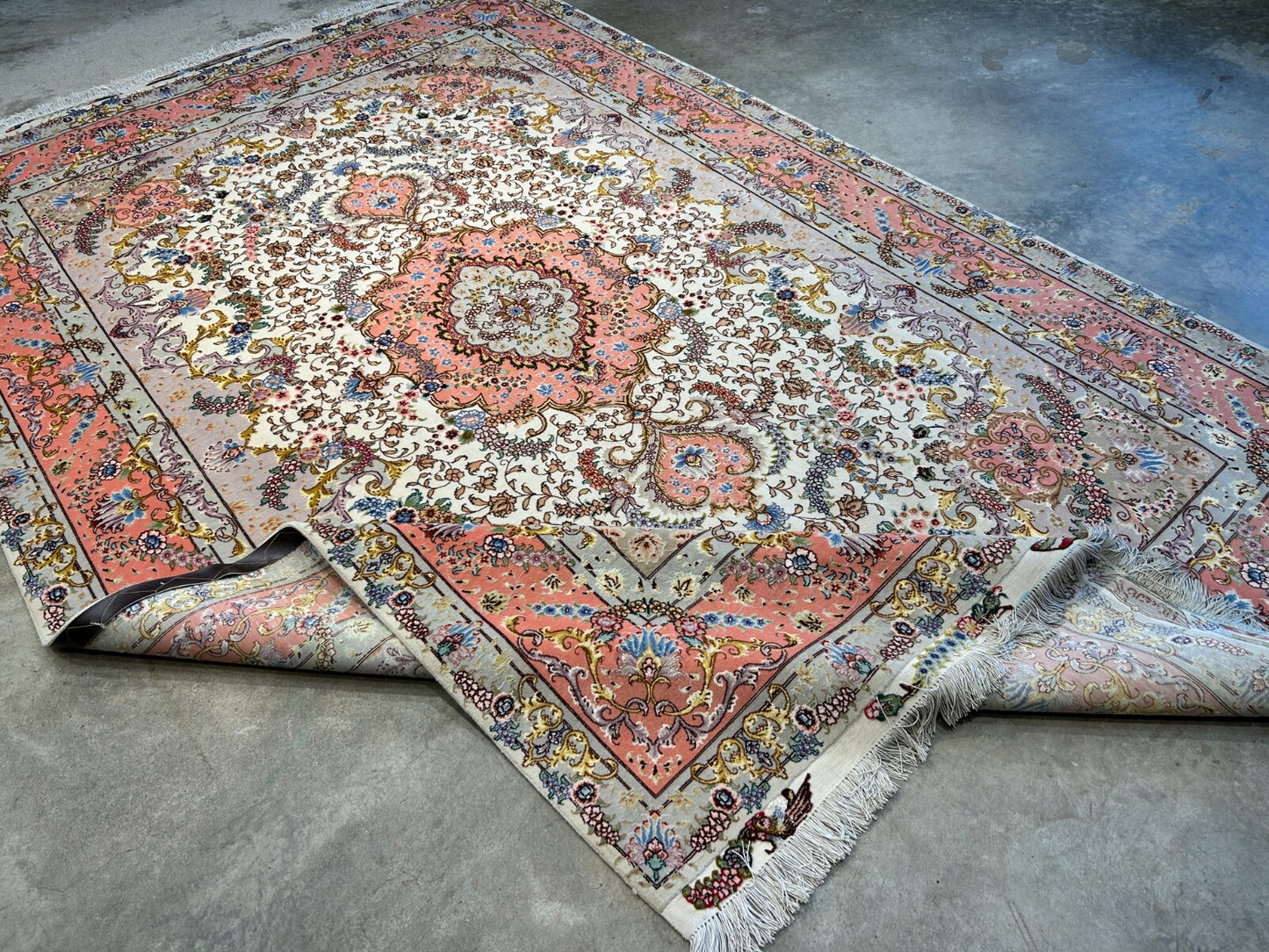 6'8"x10'3" Extra-Fine Signed Hand-Knotted Wool & Silk Tabrize Rug - Area Carpet