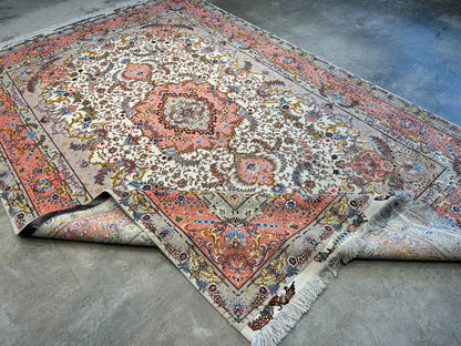 6'8"x10'3" Extra-Fine Signed Hand-Knotted Wool & Silk Tabrize Rug - Area Carpet