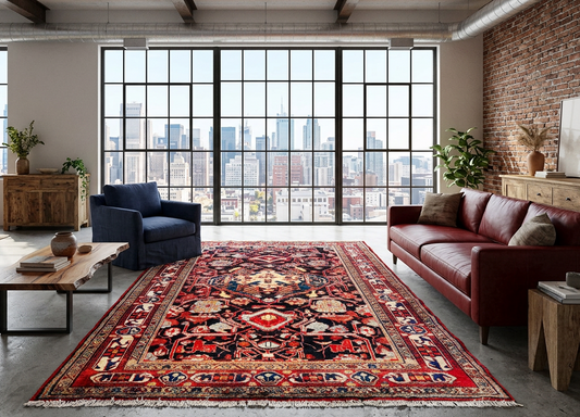 5'2" x 9'2" Hand-Knotted 100% Wool Pile Hamadane Area Rug - Carpet