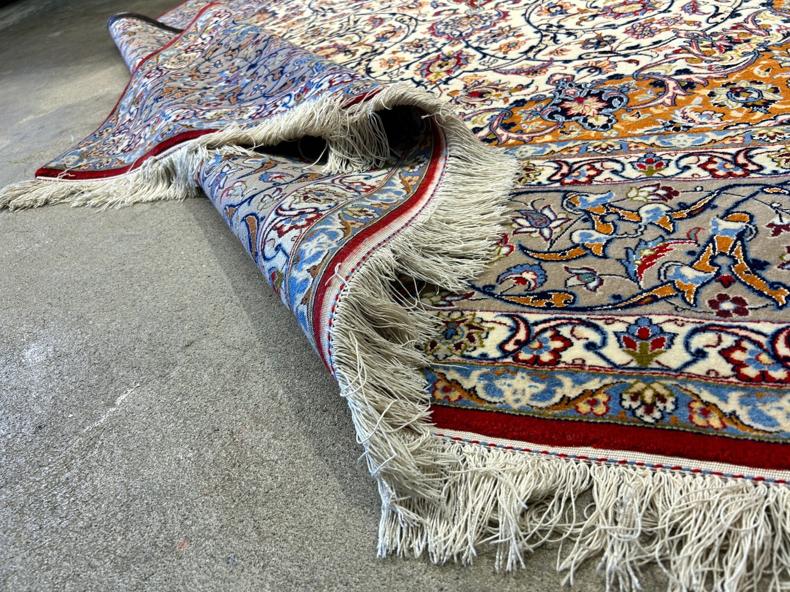 7'x10'8" Fine Hand-Knotted Wool & Silk Blend Isfahane Carpet - Area Rug
