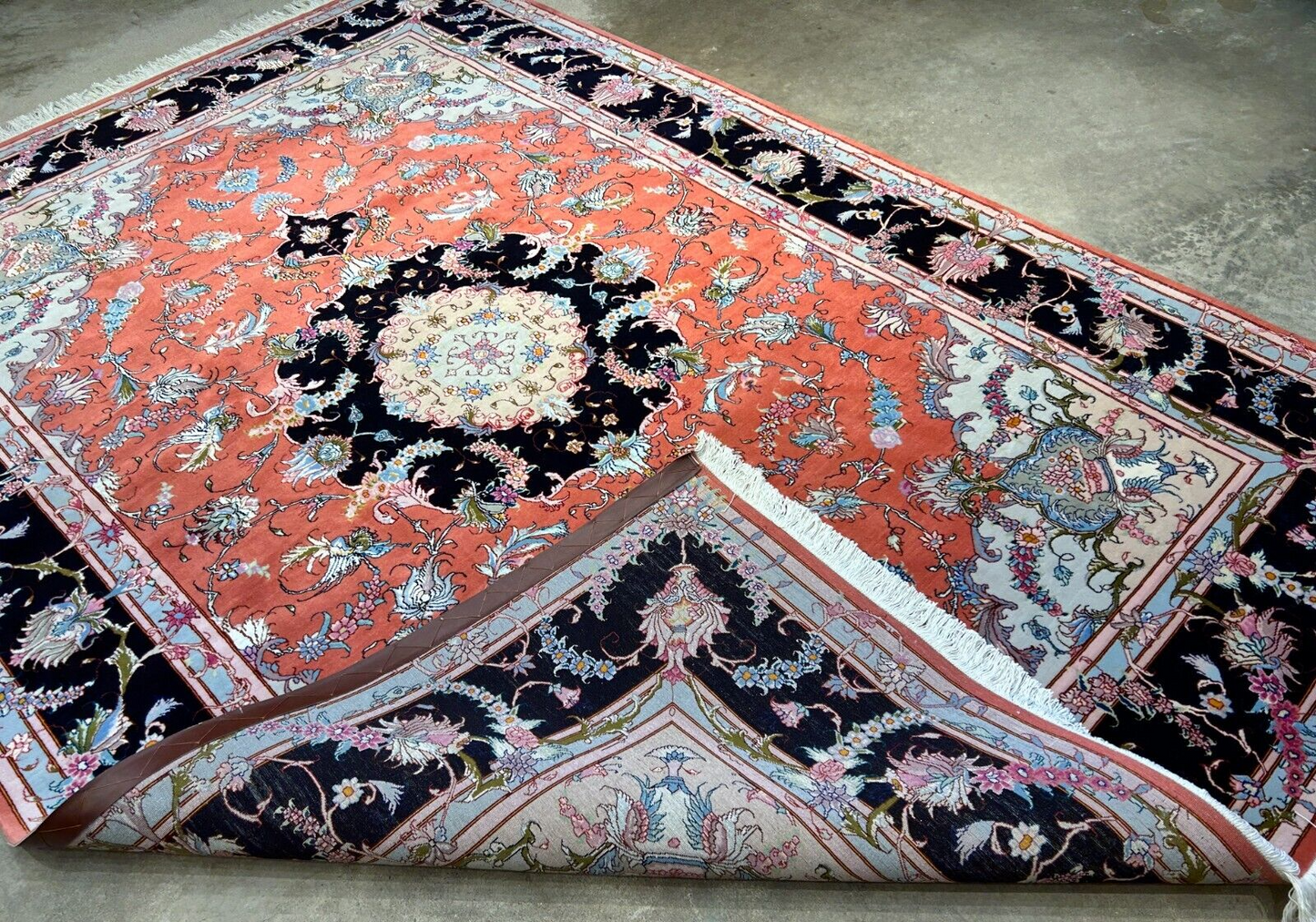 7'x10' Fine Hand-Knotted Wool & Silk Tabrize Rug - Area Carpet