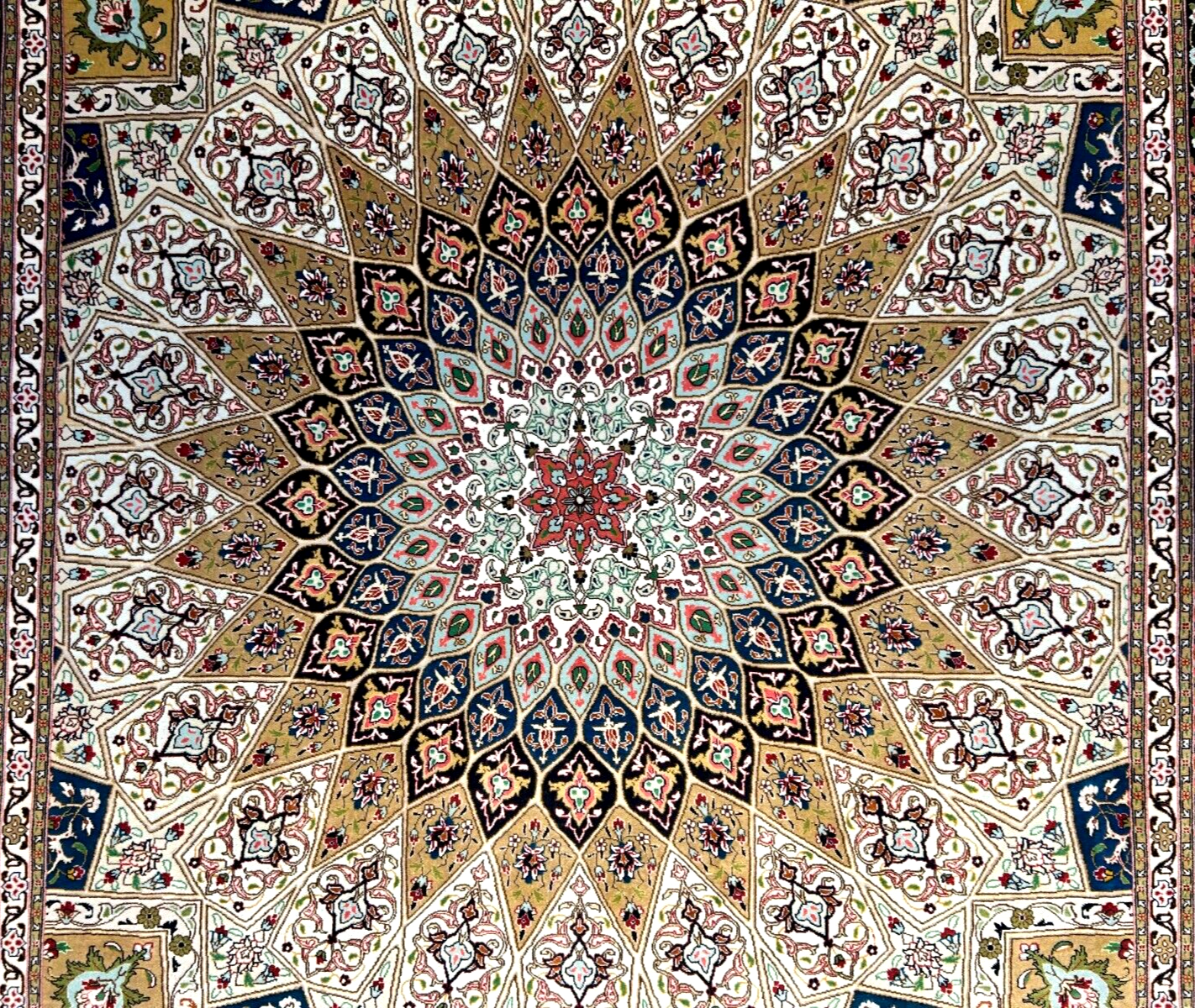 6'7"x10'2" Fine Hand-Knotted Wool & Silk Tabrize Dome Design Rug - Area Carpet