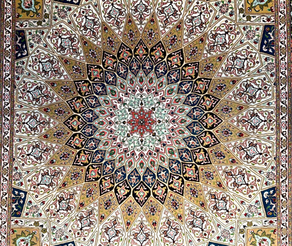 6'7"x10'2" Fine Hand-Knotted Wool & Silk Tabrize Dome Design Rug - Area Carpet