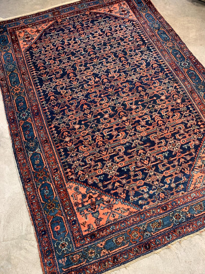  4'9"x6'8" Antique Pre-1900 Geometric Malayer Area Rug Hand-knotted Carpet