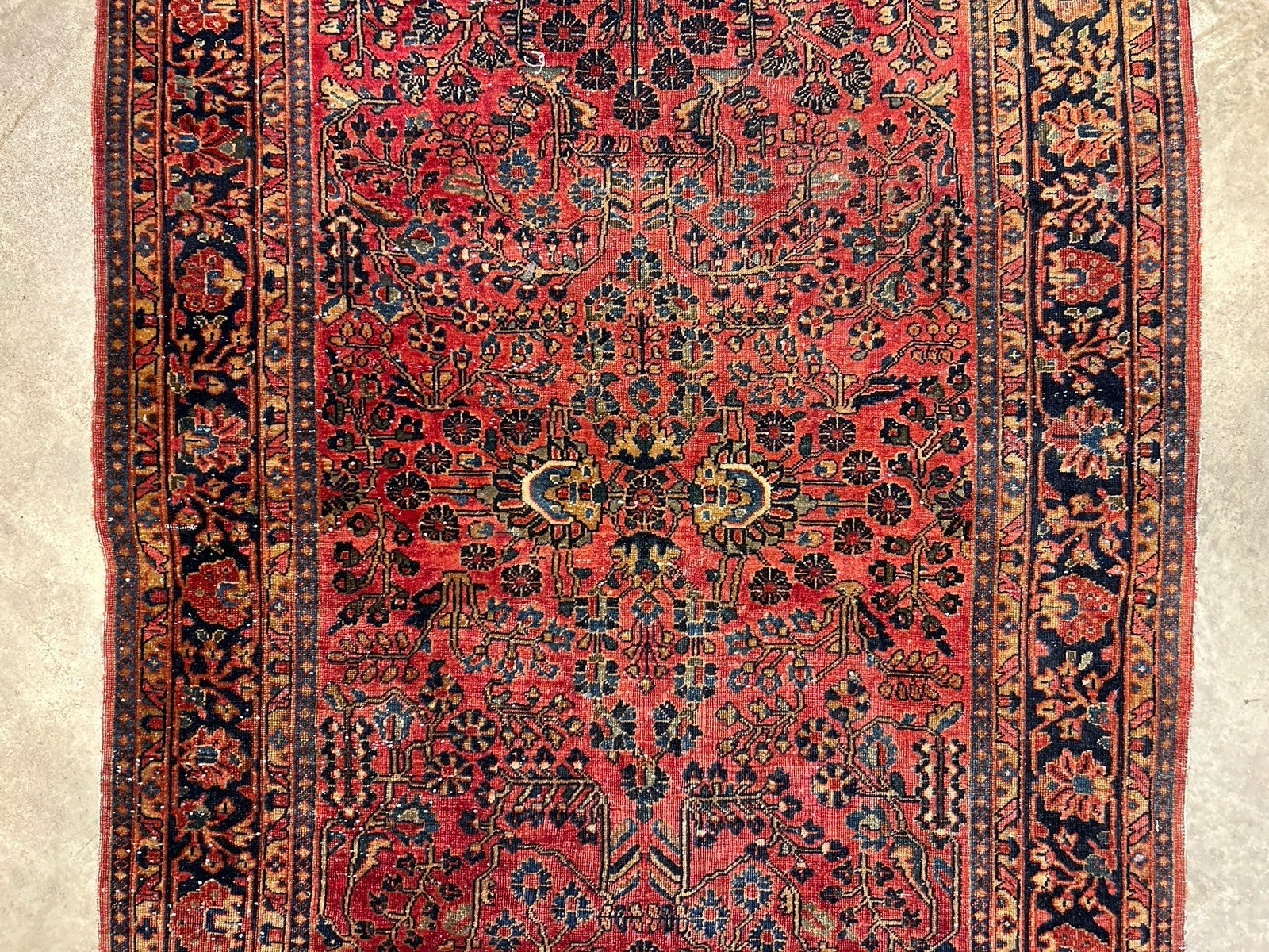 4'9”x6’3” Antique Fine Wool Sarouke Rug Hand-knotted Carpet