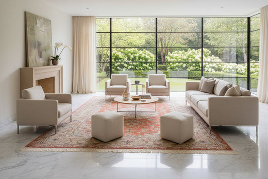 6'7"x9'9" Fine Hand-Knotted Wool & Silk Blend Tabrize Carpet - Area Rug