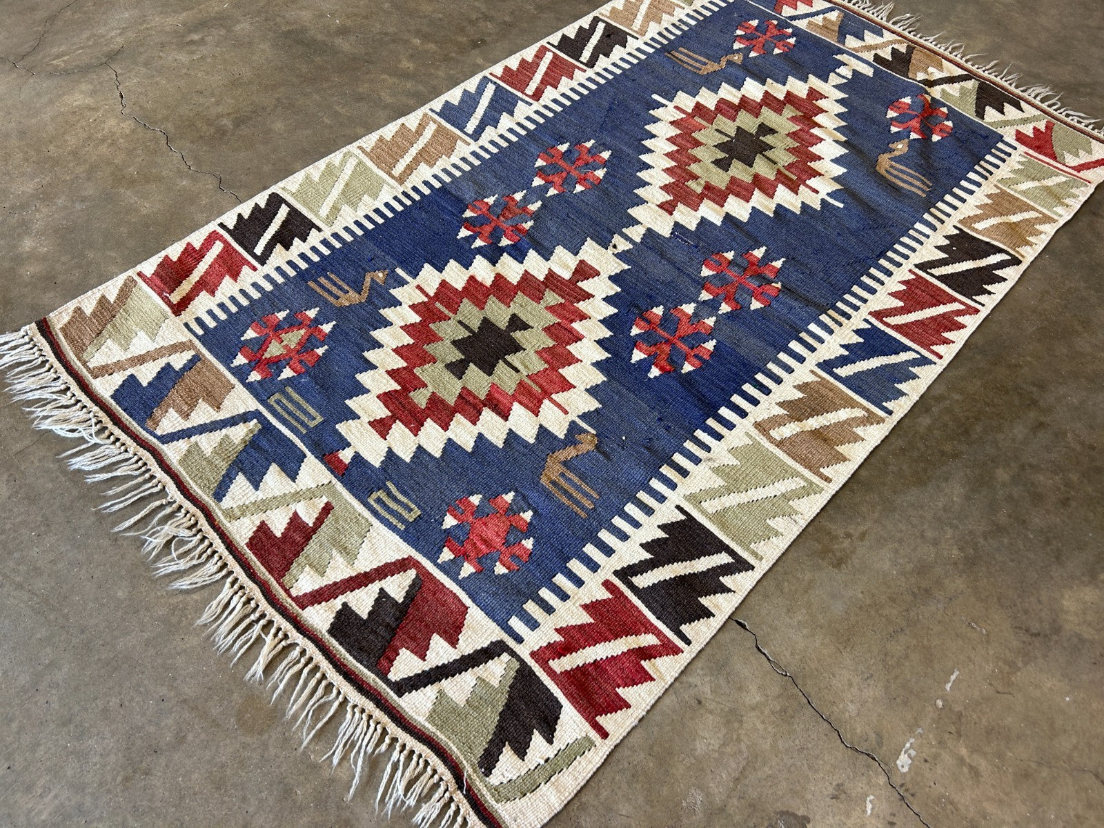 3'2x5'4" Hand-Knotted 100% Wool Flat-Weave Turkish Rug