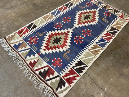 3'2x5'4" Hand-Knotted 100% Wool Flat-Weave Turkish Rug