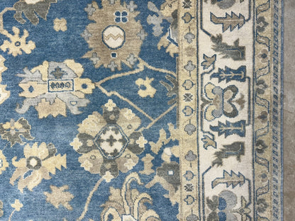 9'1"x12'2" Hand-Knotted 100% Wool Pile Oushak Rug