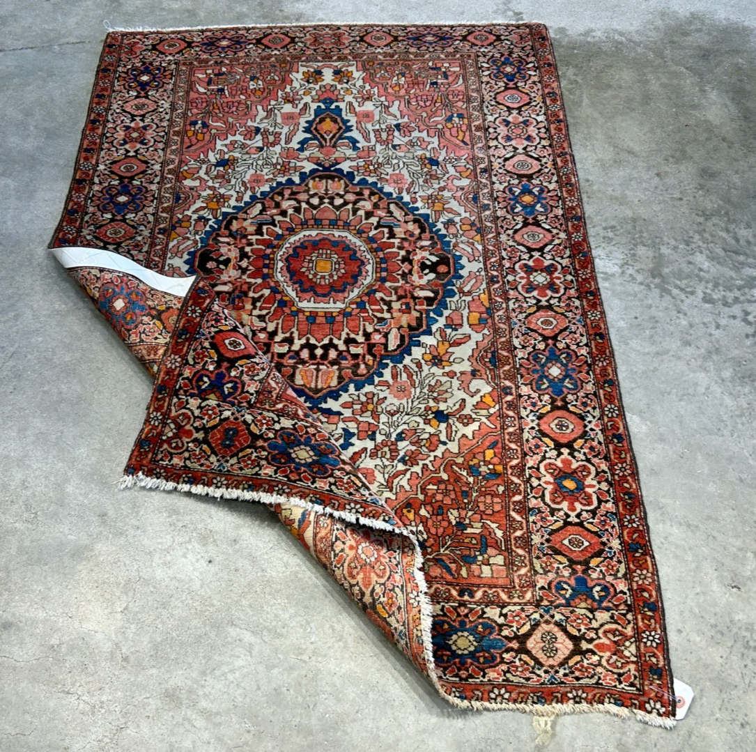 3'3"x5' Antique Hand-Knotted 100% Wool Pile Sarouke Farahan Rug