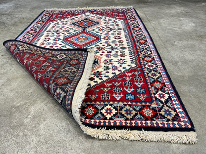 3'5"x5' Hand-Knotted 100% Wool Pile Yalamehe Rug