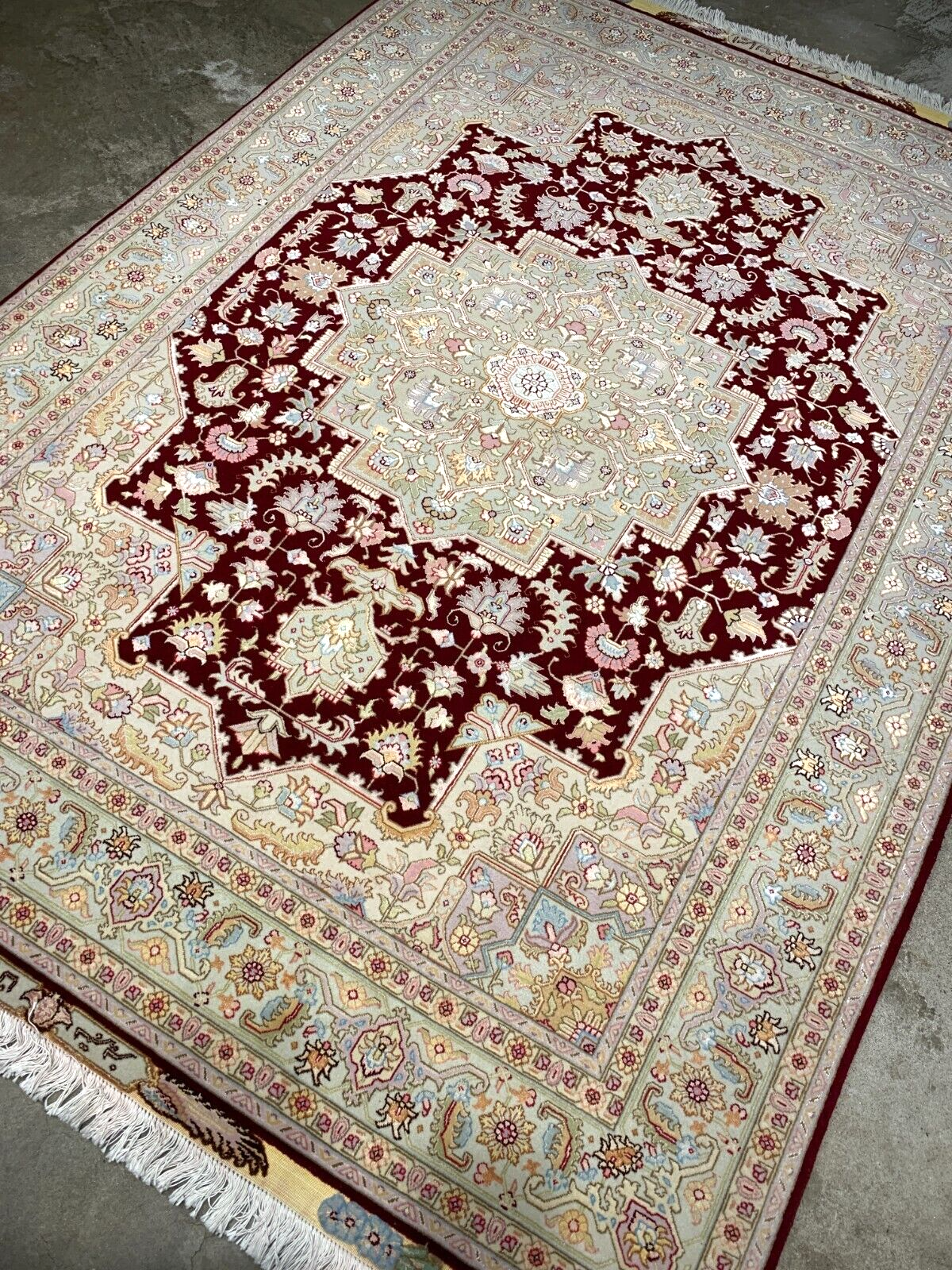 5'x7'1" Very Fine Hand-Knotted Wool & Silk Blend Tabrize Carpet - Area Rug