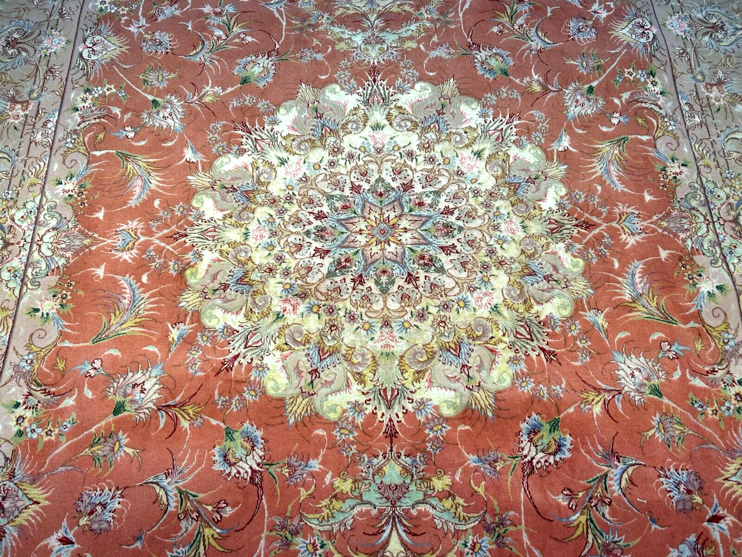 6'7"x9'9" Fine Hand-Knotted Wool & Silk Blend Tabrize Carpet - Area Rug