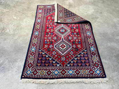 3'3"x5' Hand-Knotted 100% Wool Pile Yalamehe Rug