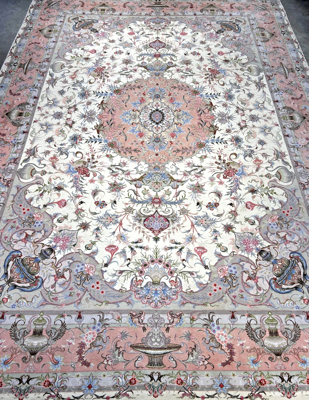 8'3"x11'7" Extremely Fine Hand-Knotted Wool & Silk Tabrize Area Rug - Signed