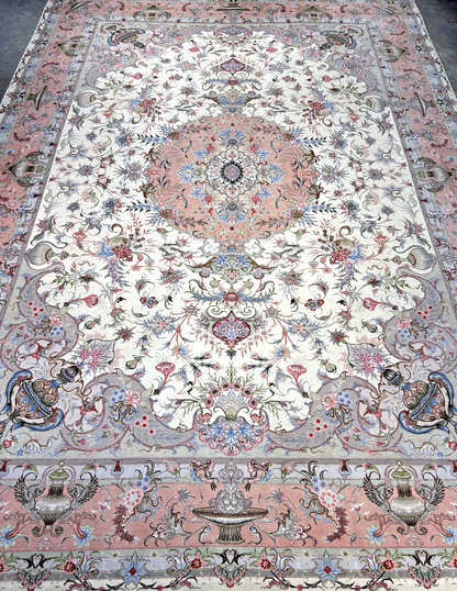 8'3"x11'7" Extremely Fine Hand-Knotted Wool & Silk Tabrize Area Rug - Signed