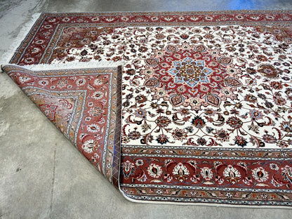 6'7"x10'1" Fine Hand-Knotted Wool & Silk Tabrize Rug - Area Carpet