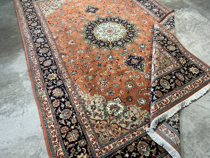 6'9"x10'2" Fine Hand-Knotted Wool & Silk Blend Tabrize Carpet - Area Rug