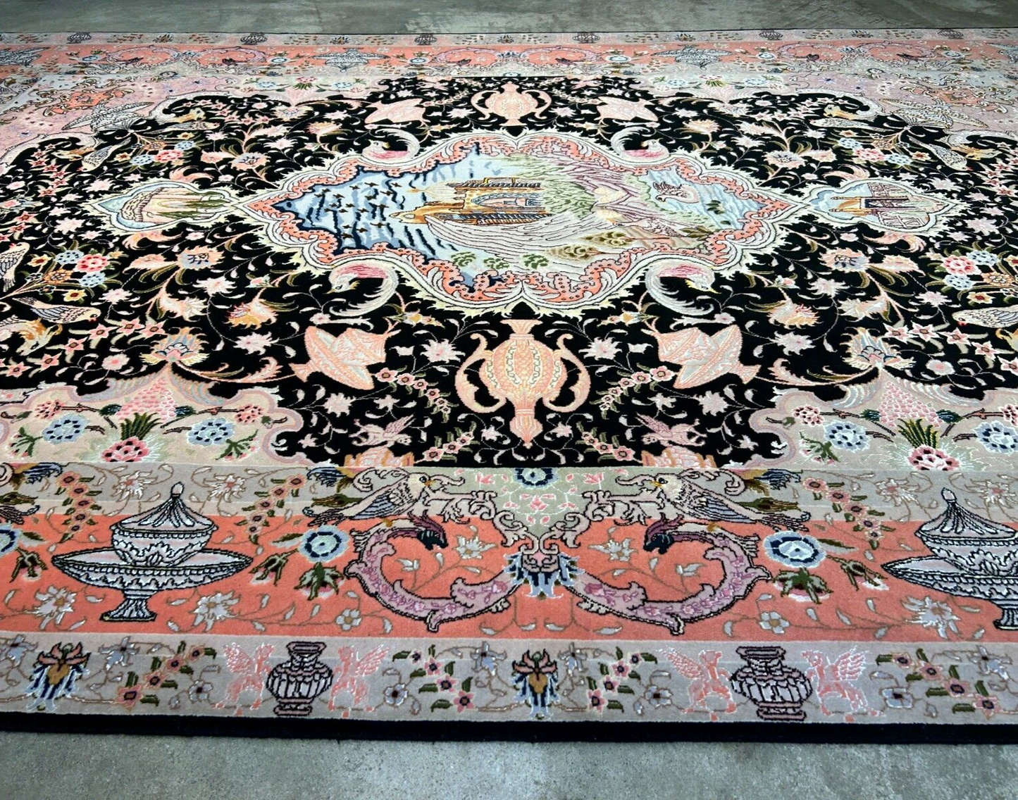 6'8"x10'3" Very-Fine Hand-Knotted Wool & Silk Blend Tabrize Carpet - Area Rug