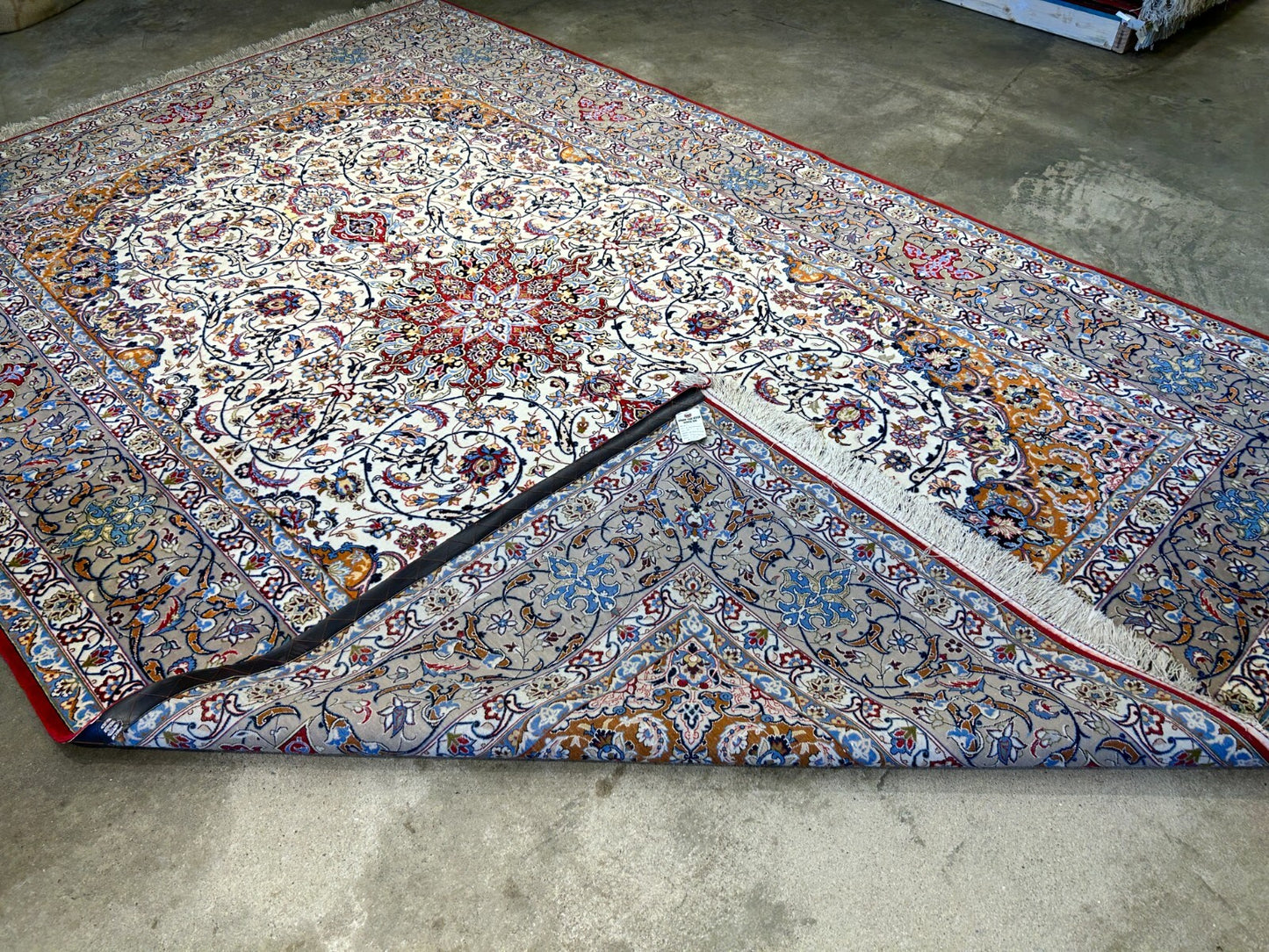 7'x10'8" Fine Hand-Knotted Wool & Silk Blend Isfahane Carpet - Area Rug