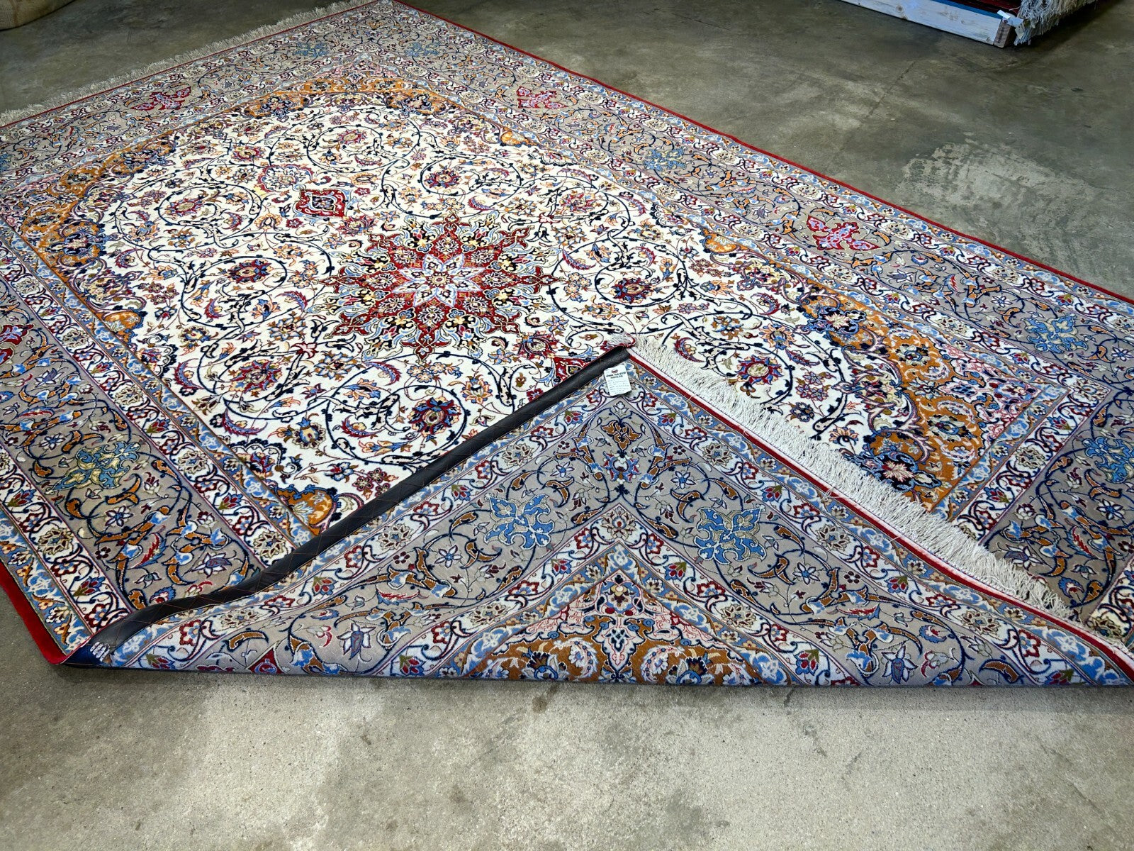 7'x10'8" Fine Hand-Knotted Wool & Silk Blend Isfahane Carpet - Area Rug