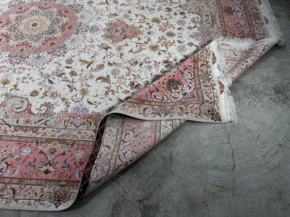 8'2"x11'8" Extra Fine 80-Raj Hand-Knotted Wool & Silk Tabrize Rug
