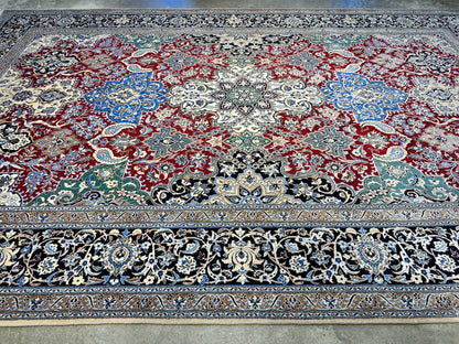 6'8"x10' Very Fine Hand-Knotted Wool & Silk Naine Rug - Area Carpet