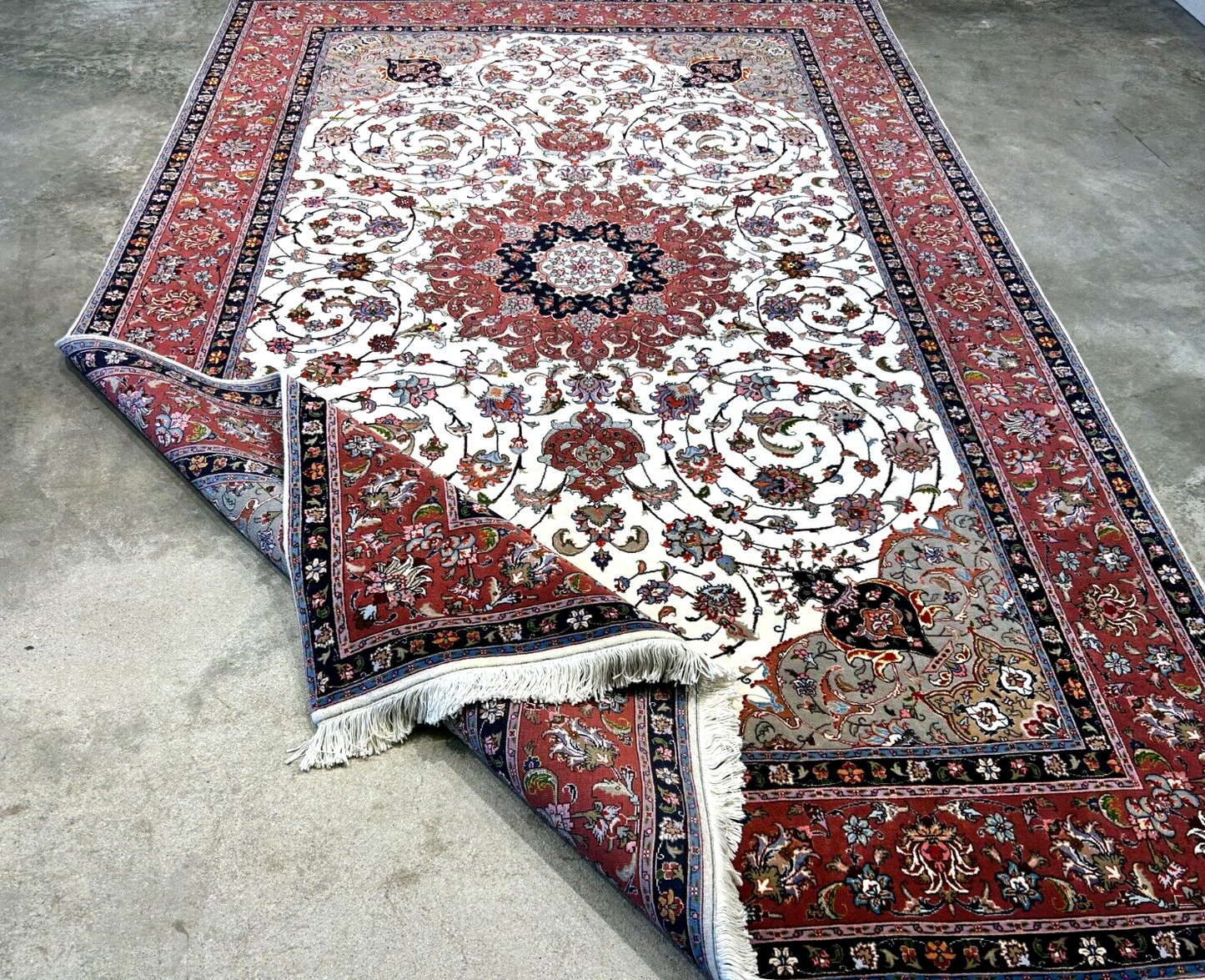 6'2"x9'3" Fine Hand-Knotted Wool & Silk Blend Tabrize Carpet - Area Rug