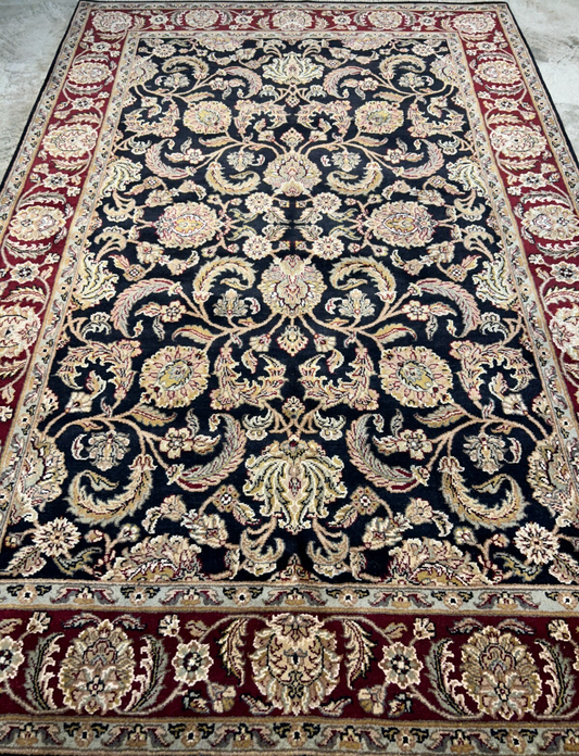 6'2"x9'4'' Hand-Knotted 100% Wool Pile Indo-Agra Area Rug - Area Carpet