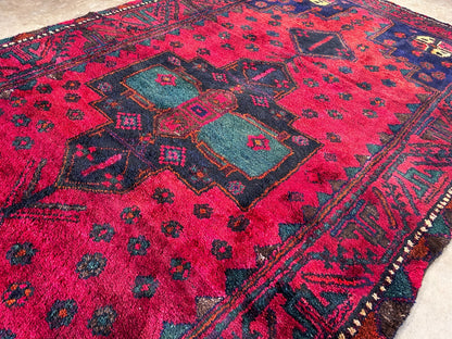 4'10" x 8'10" Hand-Knotted 100% Wool Pile Hamadane Area Rug - Carpet