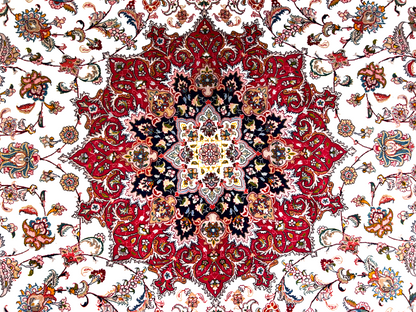 8'3"x11'7'' Very Fine Hand-Knotted Silk & Wool Tabrize Area Rug - Area Carpet