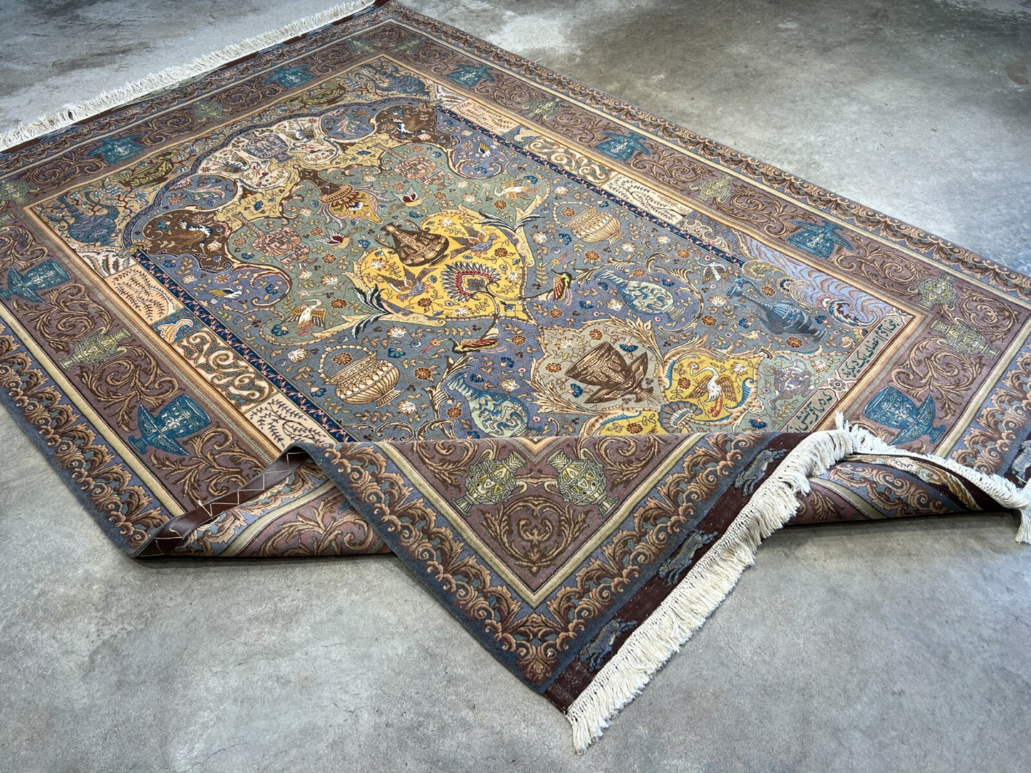 Exquisite 5'10"x8'3" Hand-Knotted Wool & Silk Blend Tabrize Area Rug - Carpet