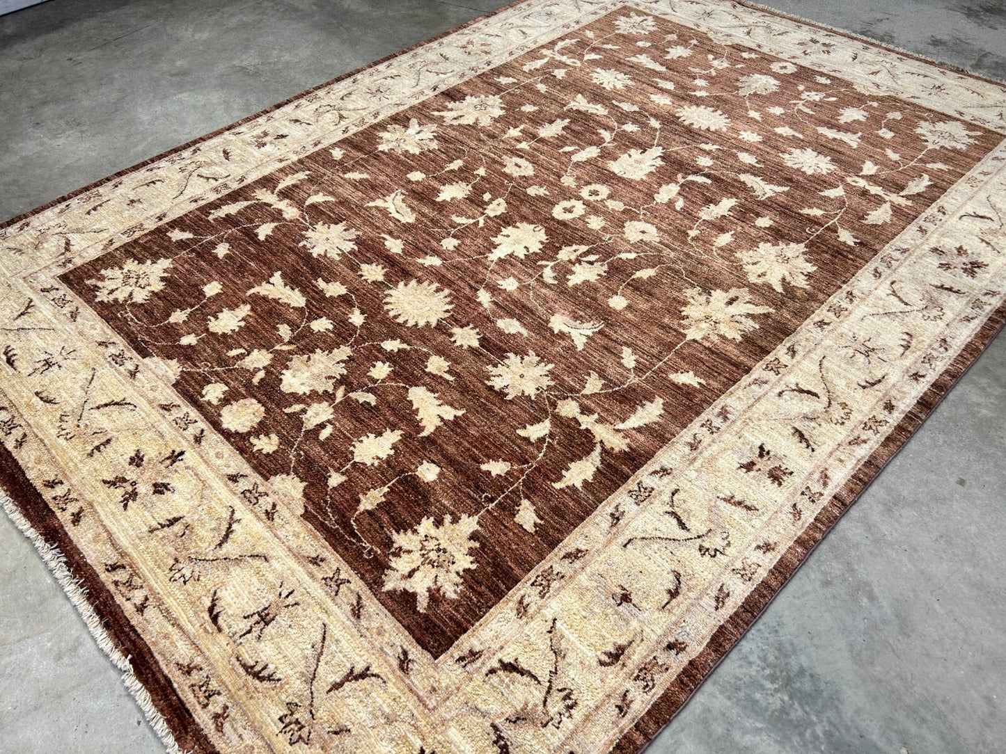 6'7"x9'5" Hand-Knotted 100% Wool Pile Pishawar Oushak Carpet - Area Rug