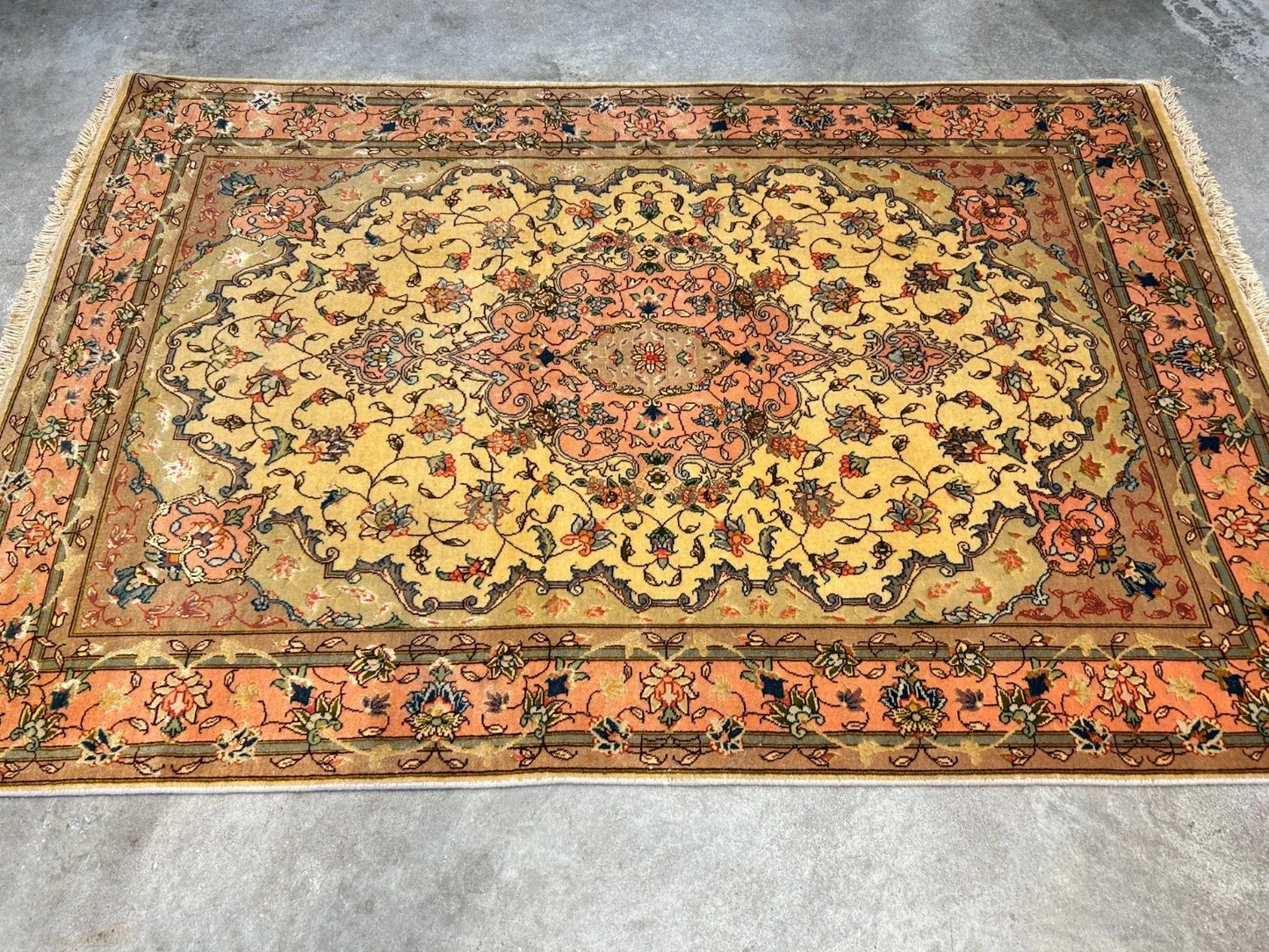 3'4"x6' Very Fine Hand-Knotted Wool & Silk Tabrize Rug