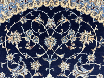 6'9"x9'10" Very Fine Hand-Knotted Wool & Silk Blend Naine Carpet - Area Rug