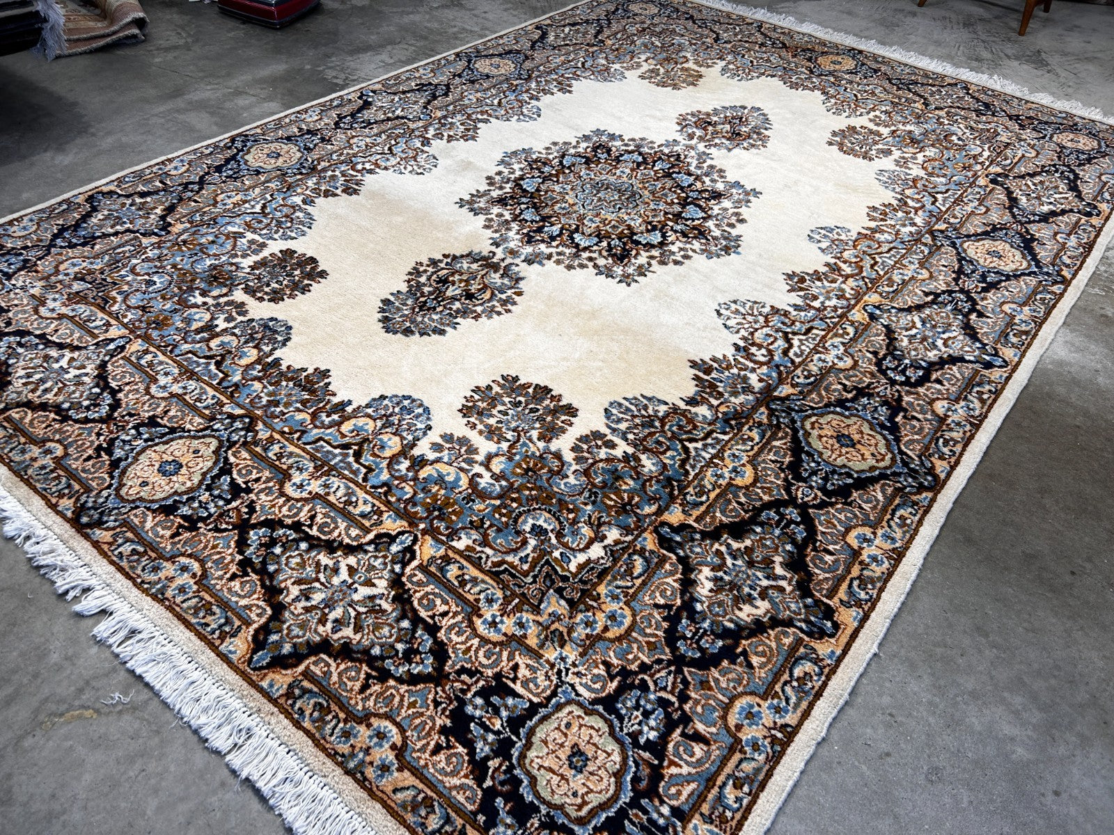 7'4"x10'10" Hand-Knotted 100% Wool Kermane Area Rug - Carpet