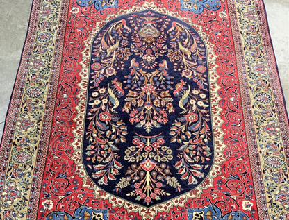 Collector Item -  4'4" x 6'7'' Very Fine Hand-Knotted 100% Wool Kashane Rug