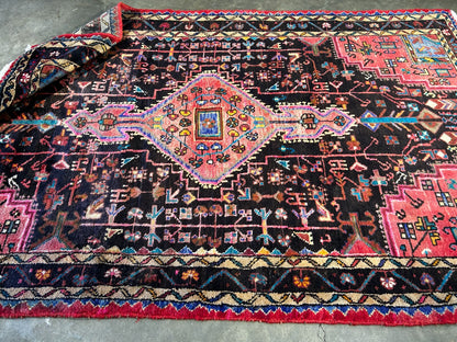 4'11" x 8' Hand-Knotted 100% Wool Pile Hamadane Area Rug