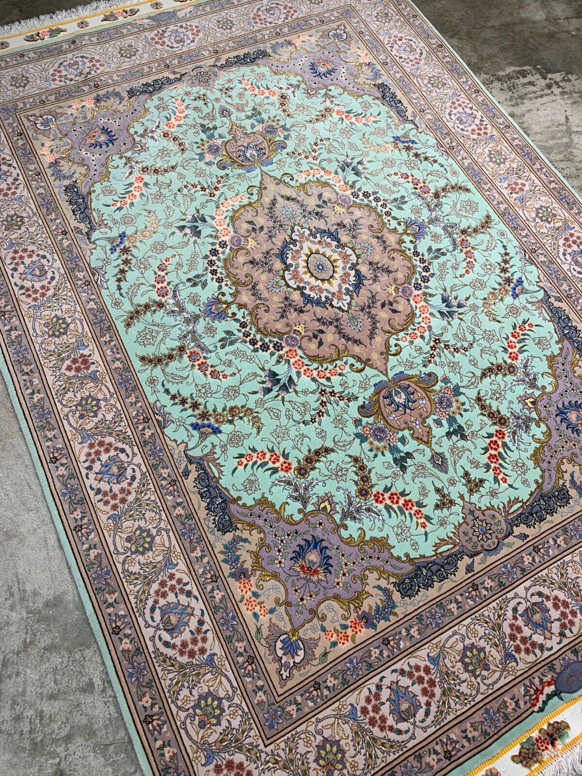 4'10"x7' Extremely Fine Hand-Knotted Wool & Silk Blend Tabrize Carpet - Area Rug