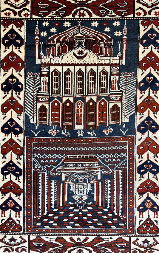 3'7"x5'6" Hand-Knotted 100% Wool Pile Shiraze Prayer Rug - Carpet