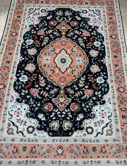 3'6"x4'10'' Fine Hand-Knotted Silk & Wool Tabrize Area Rug - Area Carpet