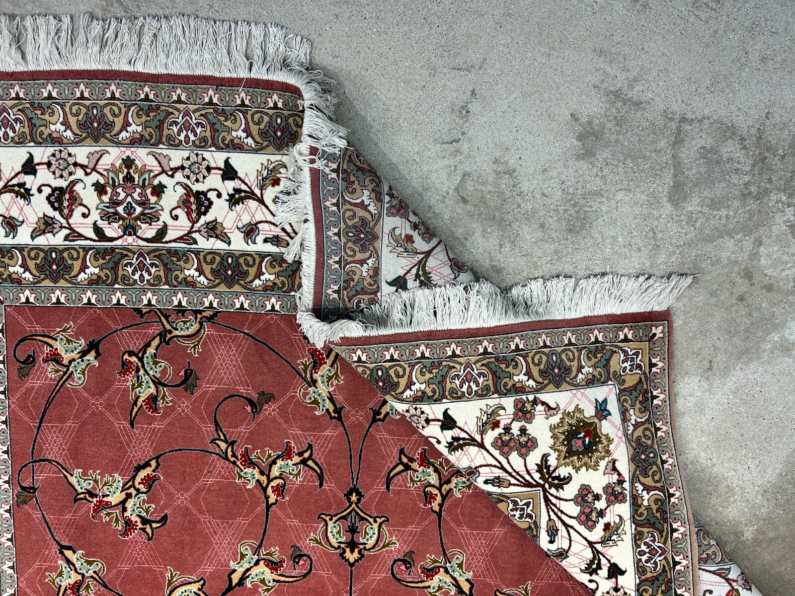 6'8"x10'4" Fine Hand-Knotted Wool & Silk Tabrize Rug - Area Carpet